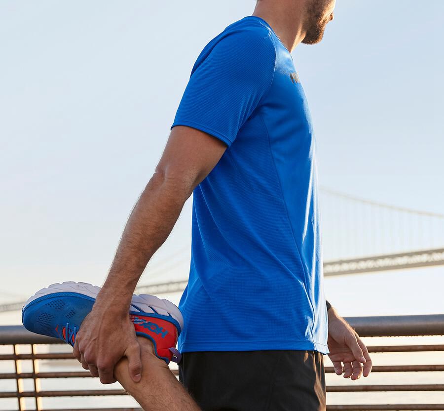 Hoka One One Mens Tops - Performance Short Sleeve - Blue - MEQD36029